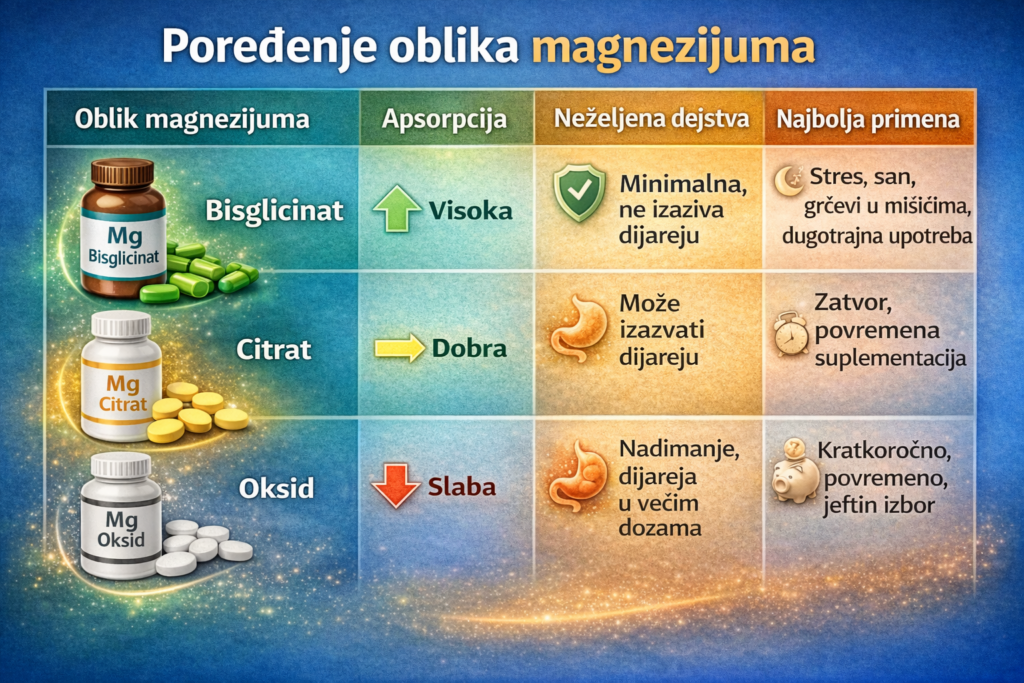 Magnezijum bisglicinat citrat oksid poredjenje primena nezeljenja dejstva