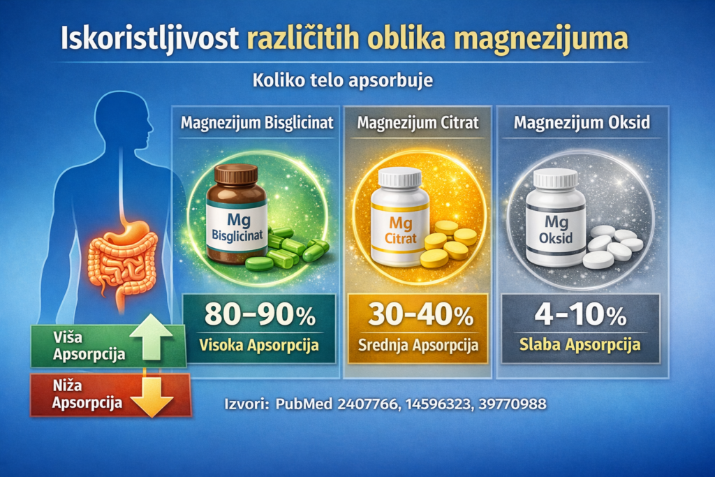 Resorpcija magnezijum bisglicinata, citrata, oksida